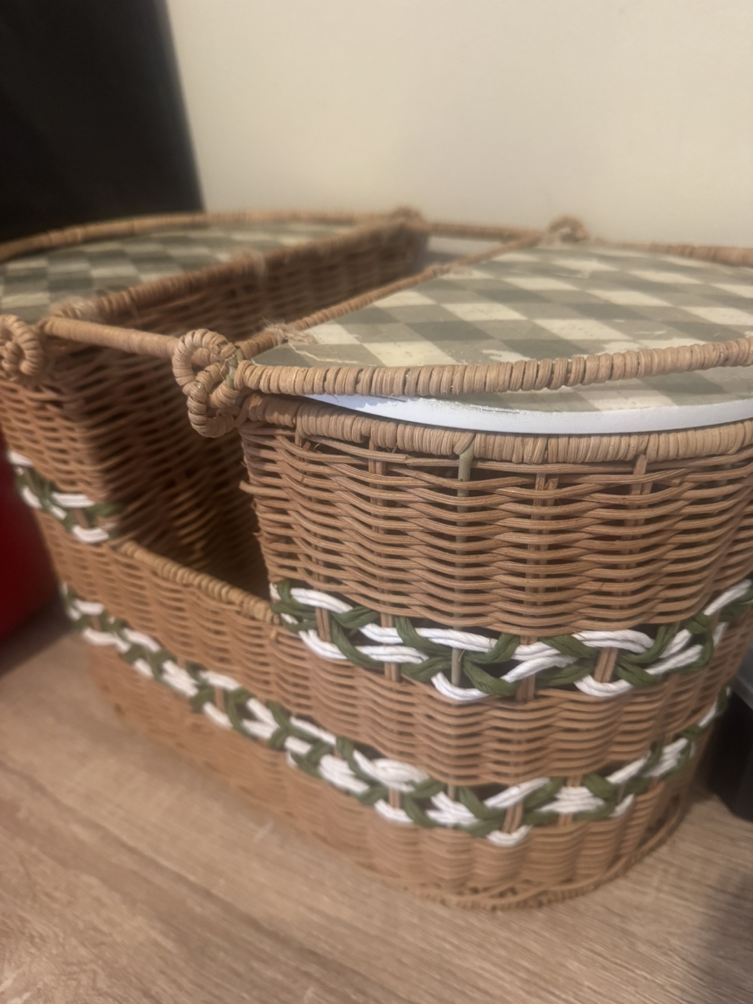 Wicker Basket with Checkerboard Lid