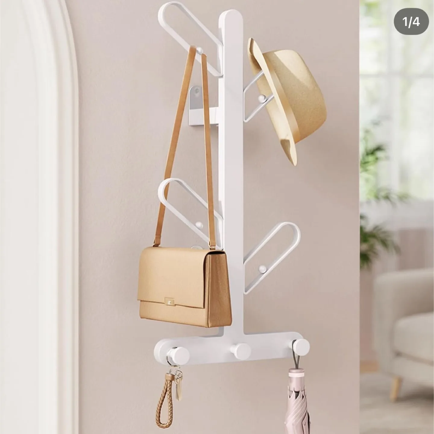 White Coat Rack Stand with 5 Hooks thumbnail