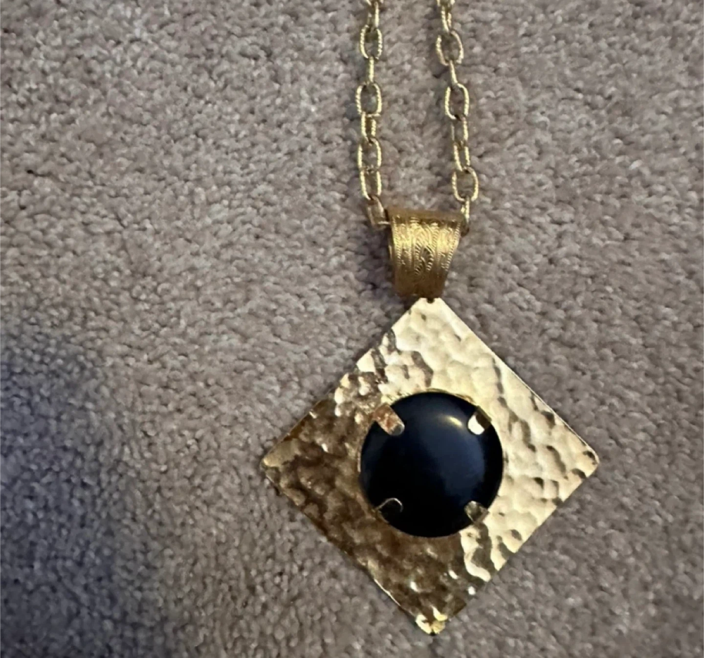 Gold Tone Necklace with Black Stone