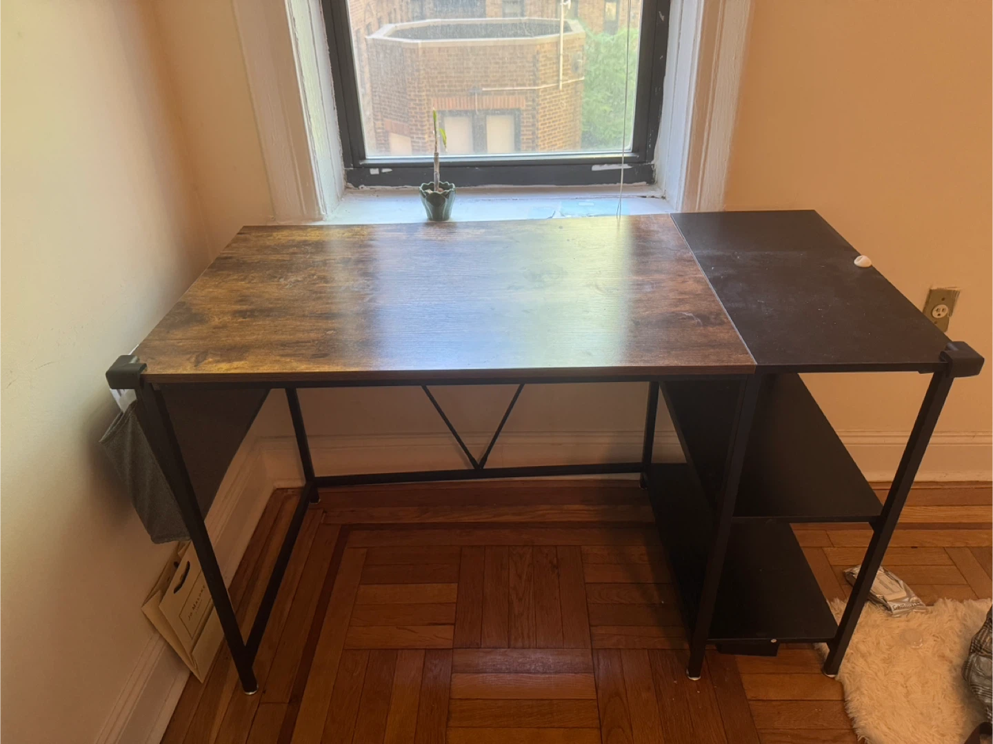 Wooden and Black Metal Desk