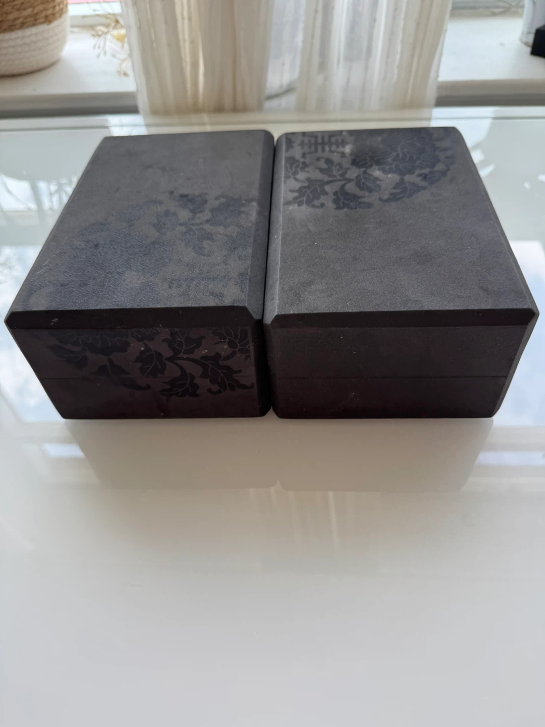 2x Black Yoga Blocks with Floral Design - photo 2