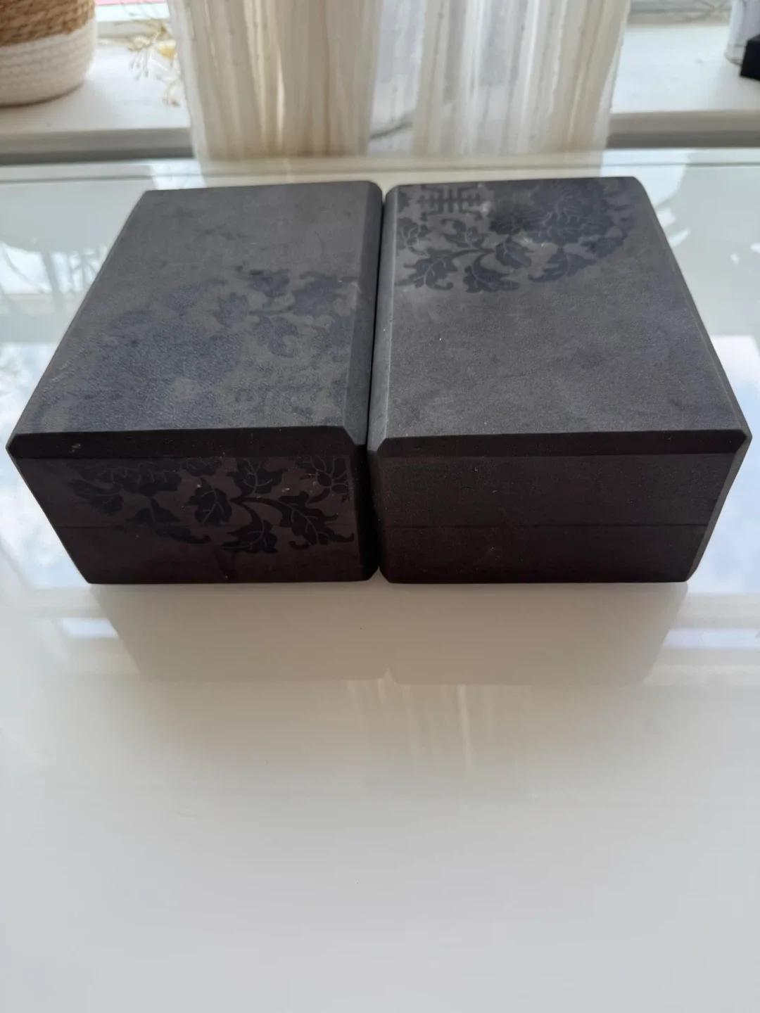 2x Black Yoga Blocks with Floral Design image indicator(2)