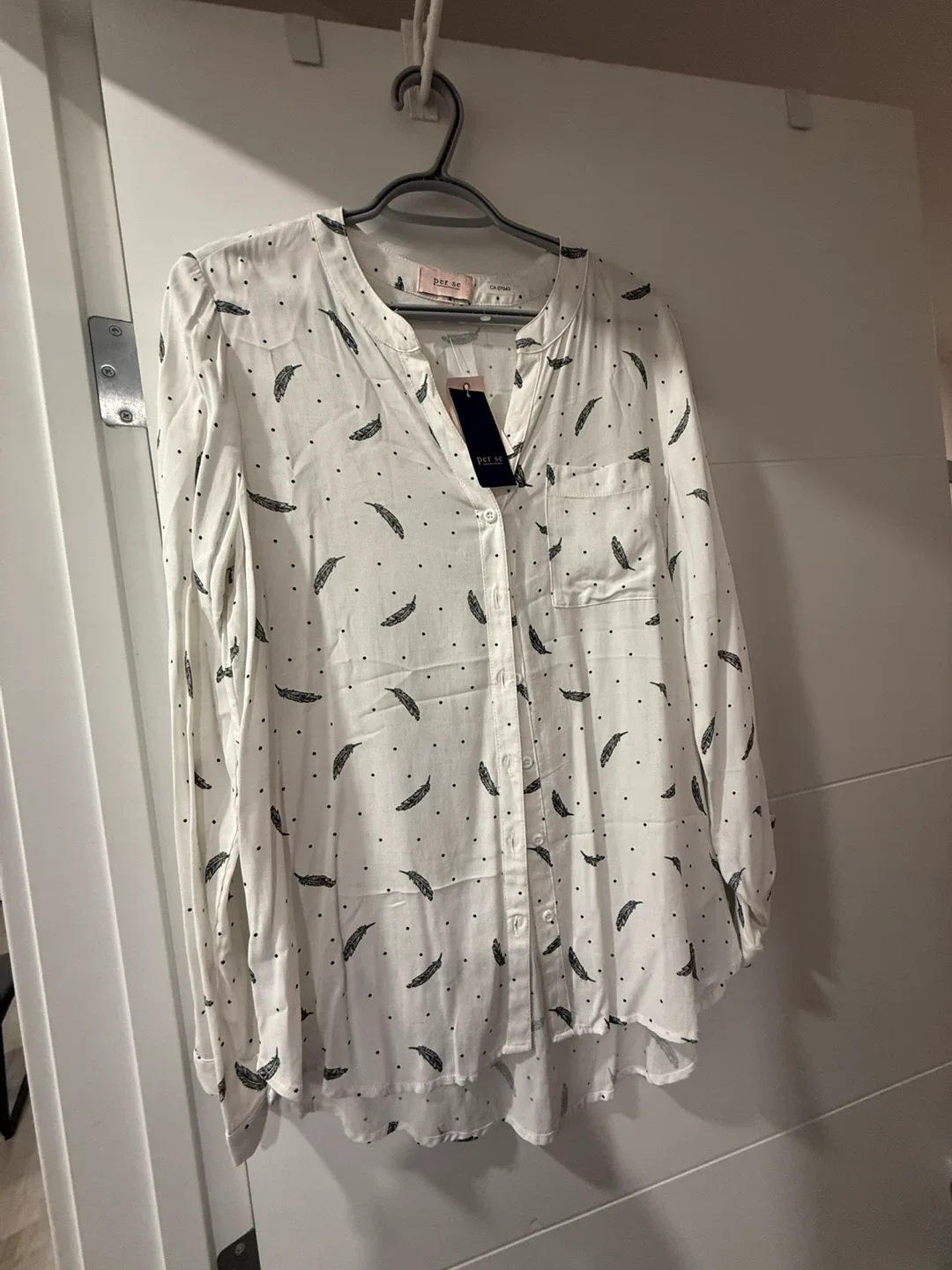 White Feather Print Blouse - Size M thumbnail