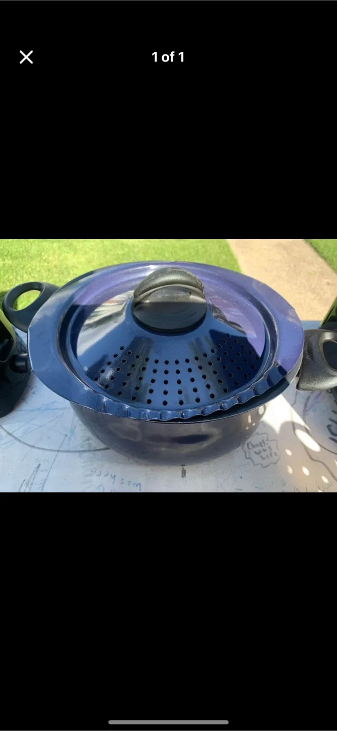 Blue Enamel Stock Pot with Steamer Insert thumbnail