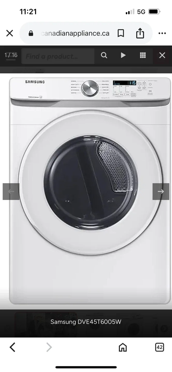New Samsung DVE45T6005W 7.5 cu. ft. Electric Dryer thumbnail