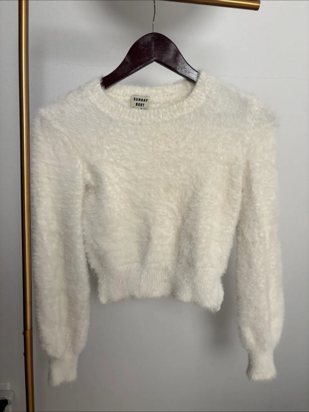 Sunday Best White Fuzzy Sweater - Size XXS thumbnail