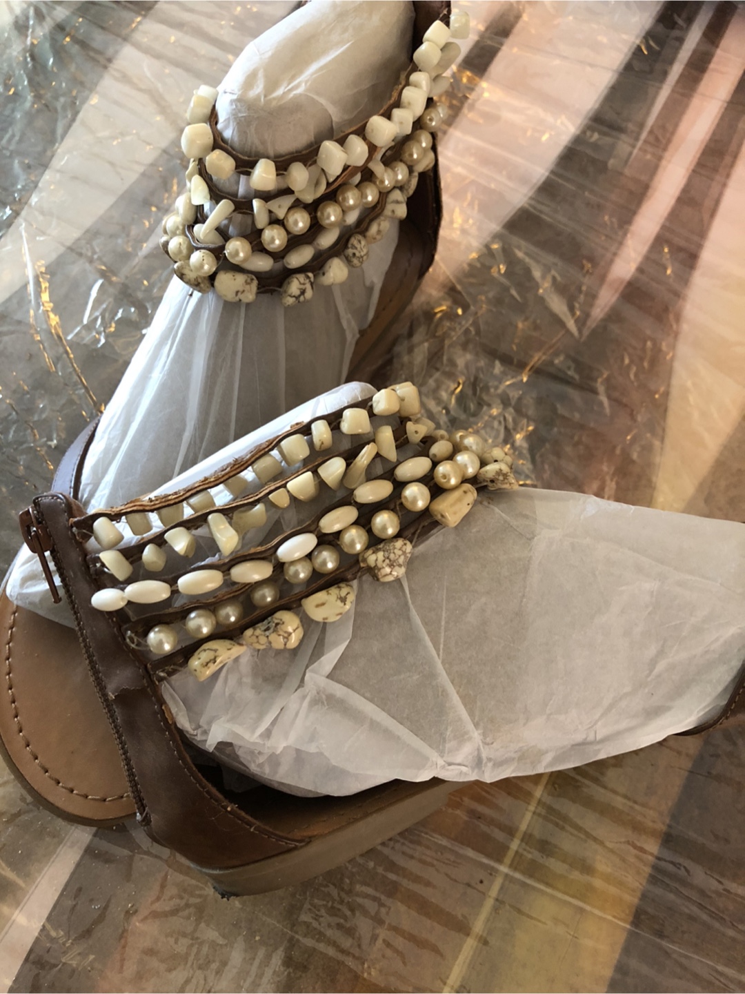 Brown Beaded Sandals - Size 10 - photo 2