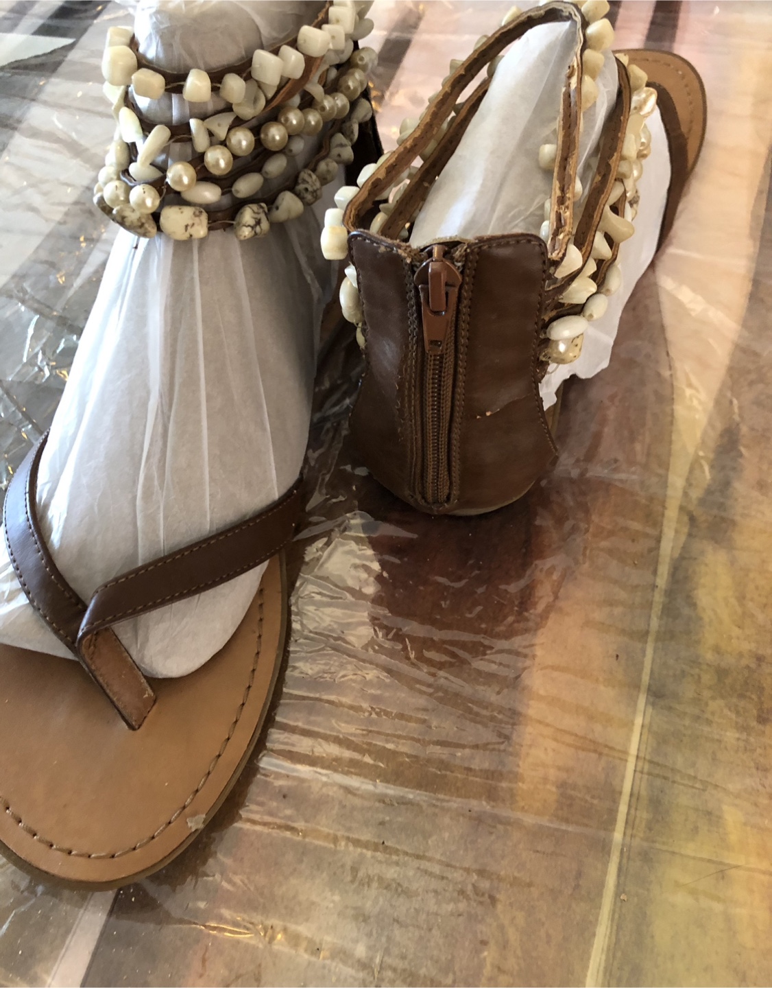 Brown Beaded Sandals - Size 10 - photo 3