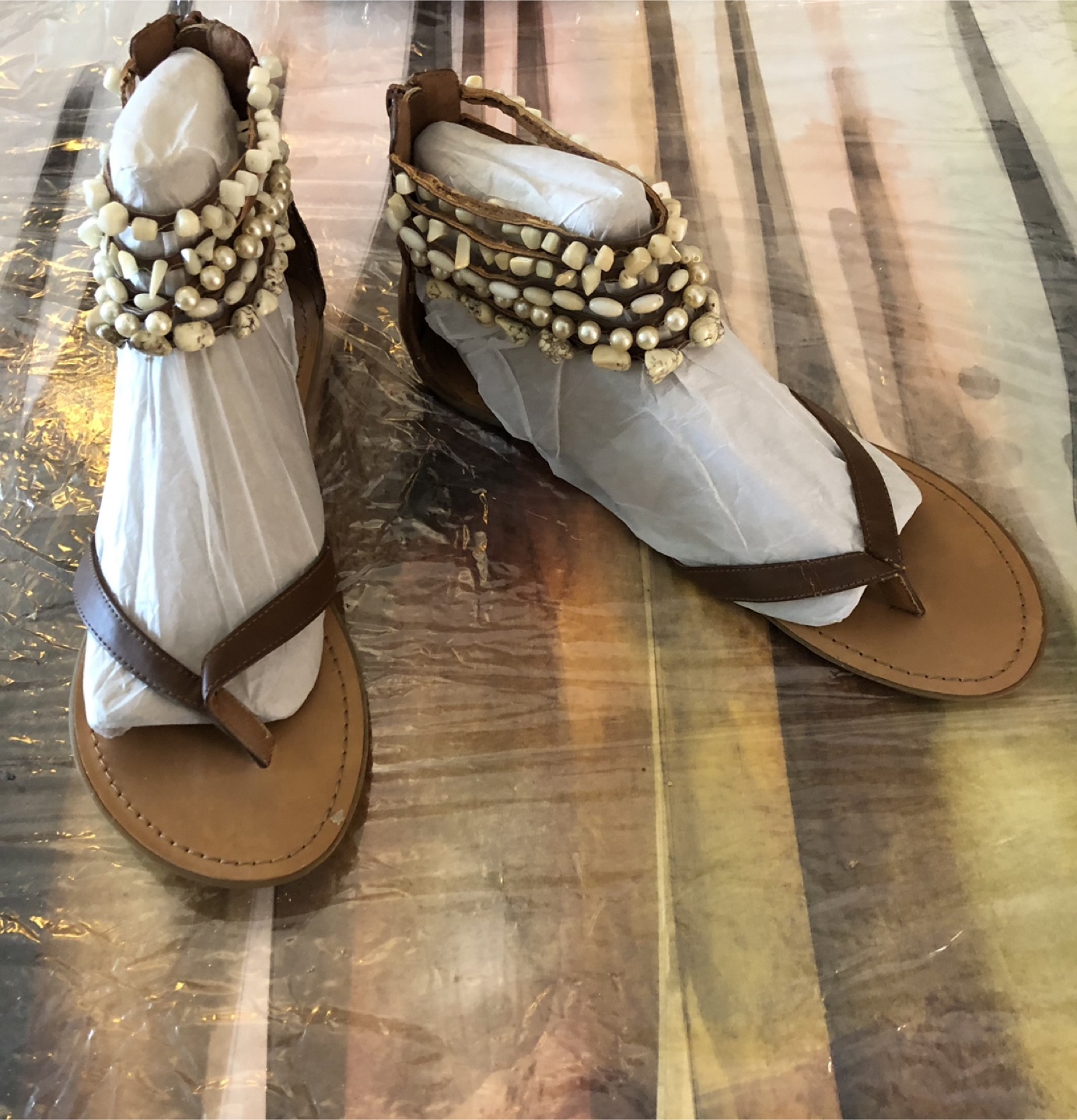 Brown Beaded Sandals - Size 10