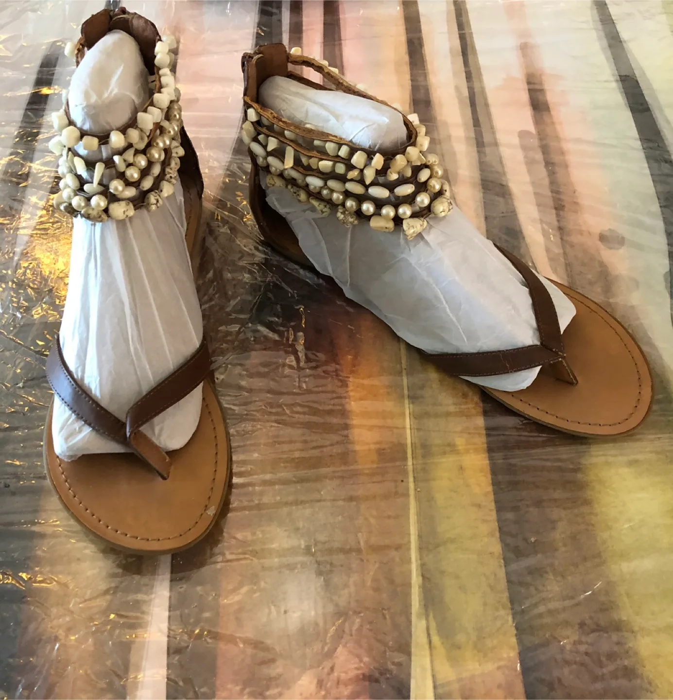 Brown Beaded Sandals - Size 10 thumbnail