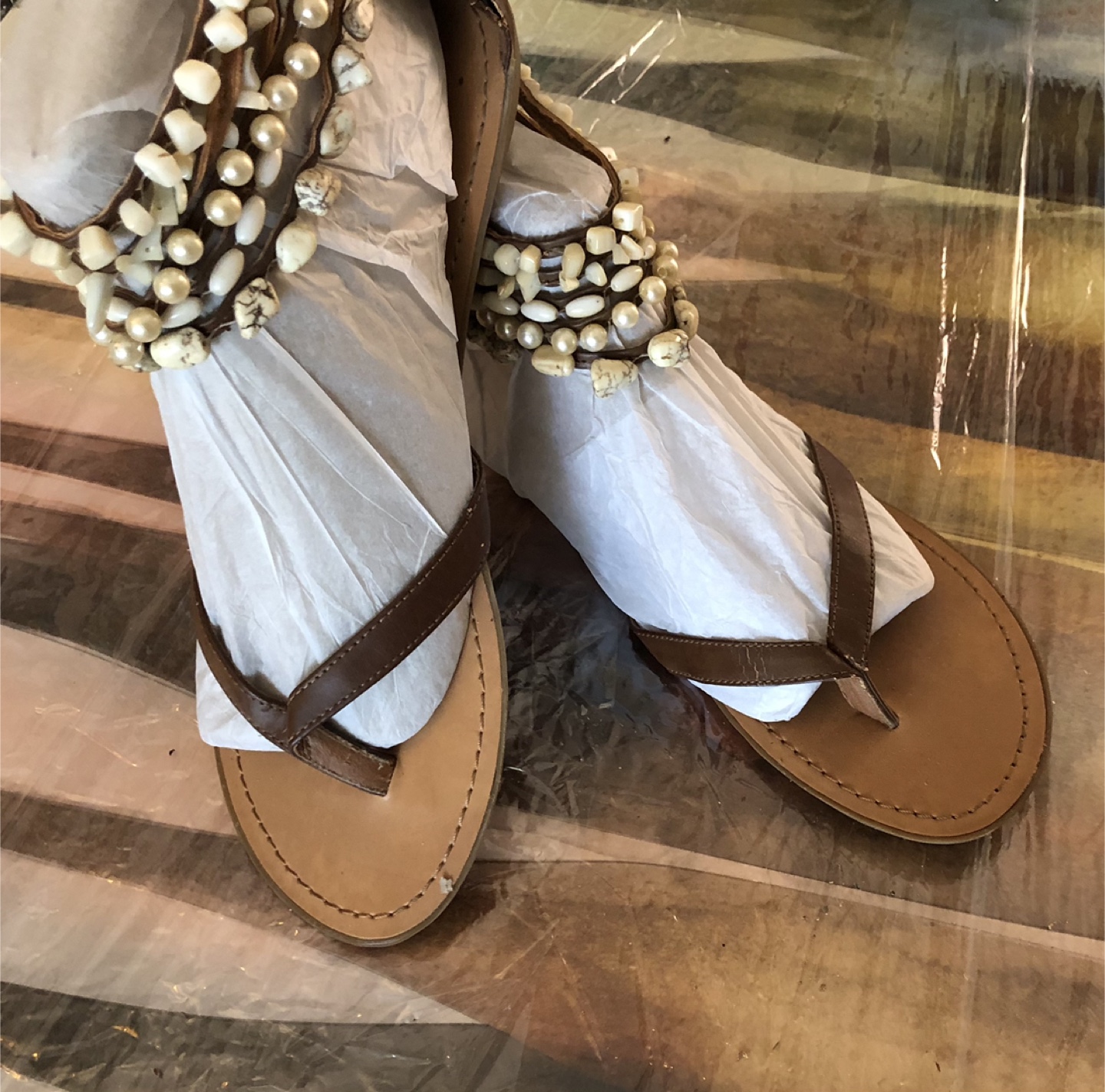 Brown Beaded Sandals - Size 10 - photo 4