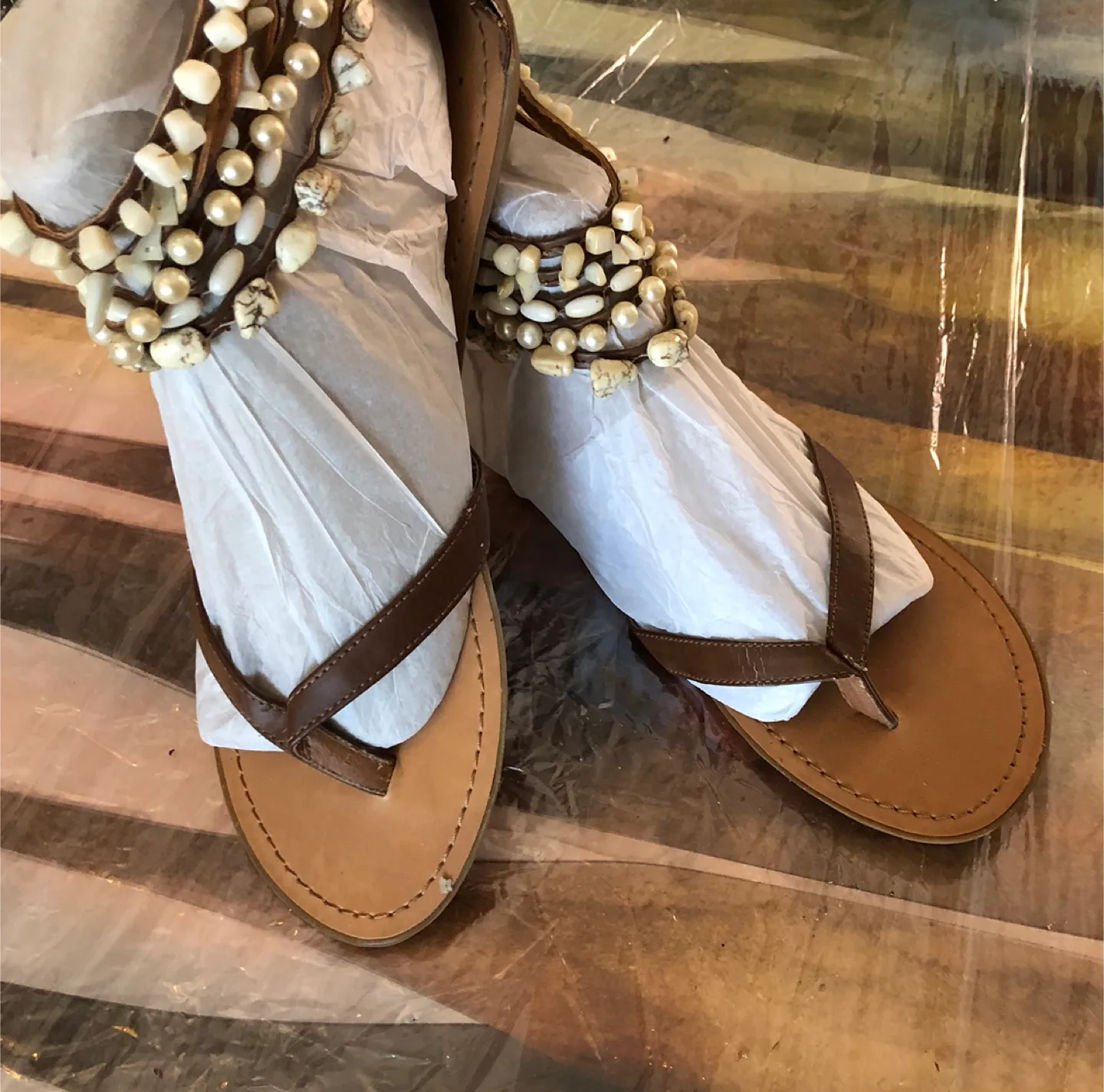 Brown Beaded Sandals - Size 10 image indicator(4)