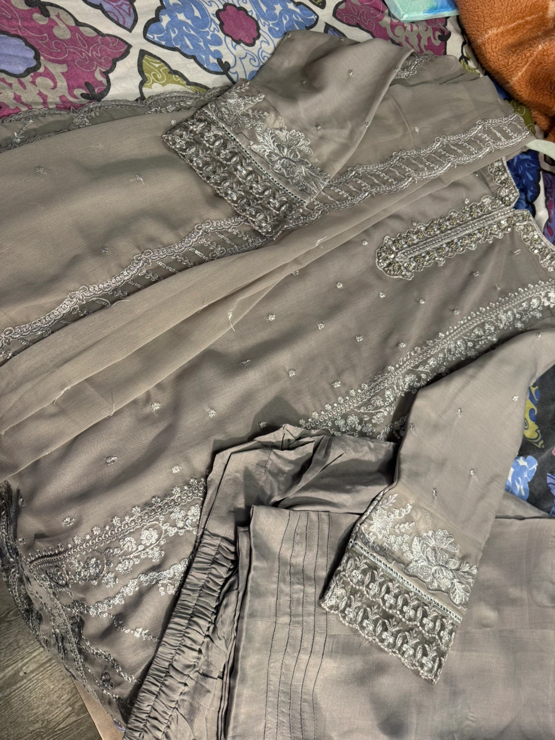 New Grey Embroidered Shalwar Kameez