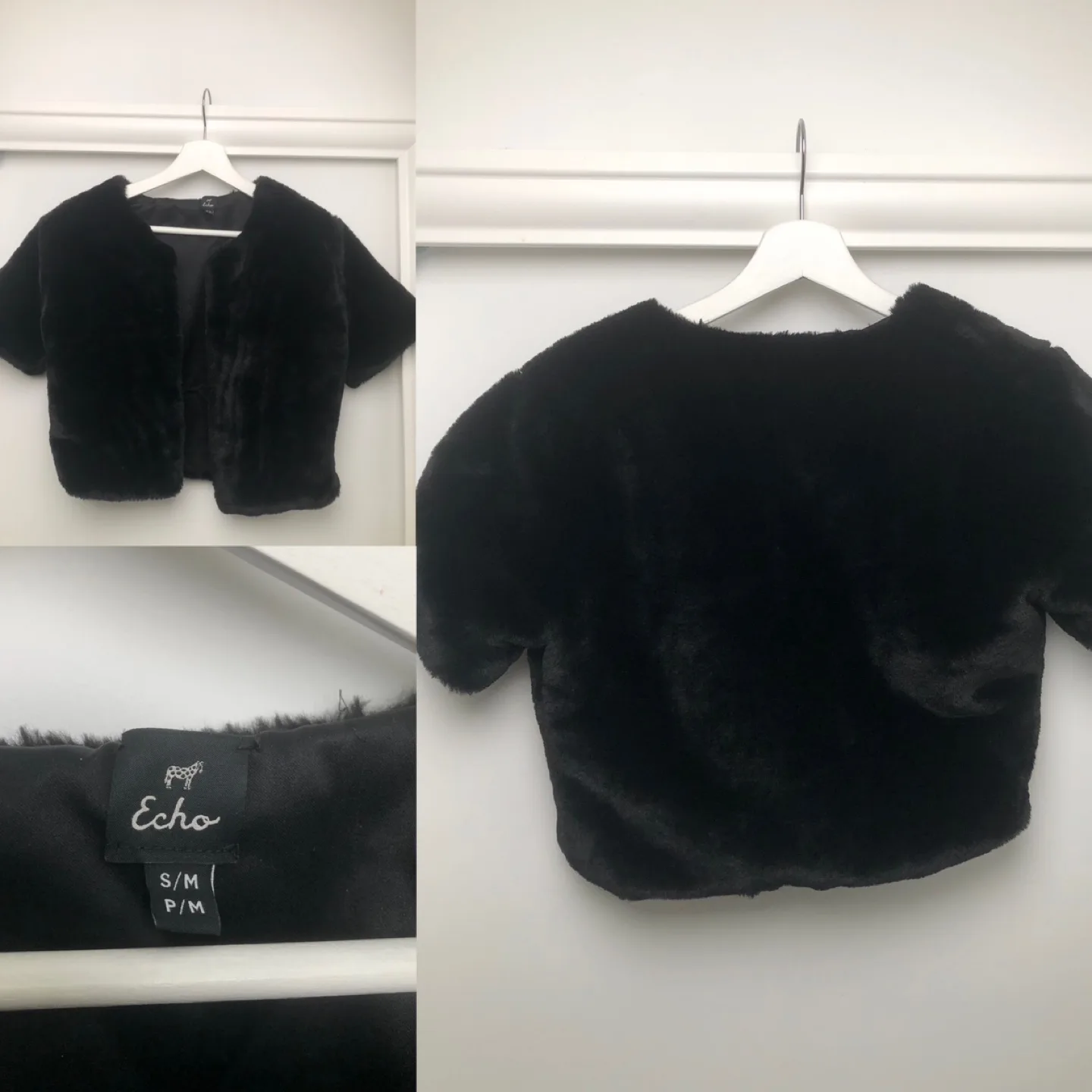 Echo Black Faux Fur Shirt Sleeve Shrug - Size XS thumbnail