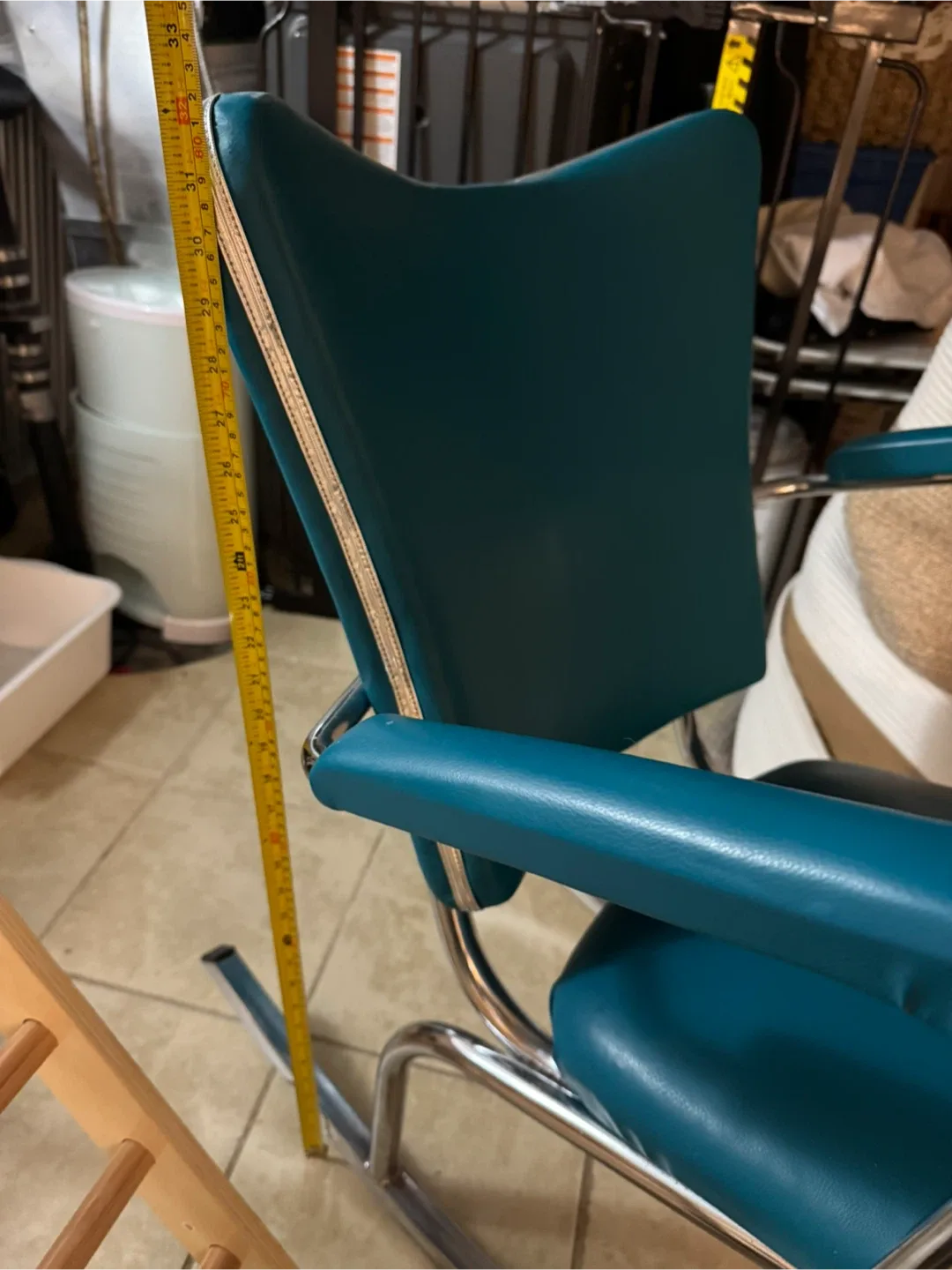 Vintage MCM Rocking Chair - Teal Vinyl & Chrome (Atomic Era) image indicator(3)