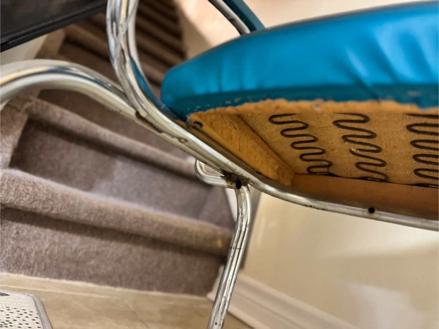 Vintage MCM Rocking Chair - Teal Vinyl & Chrome (Atomic Era) image indicator(8)