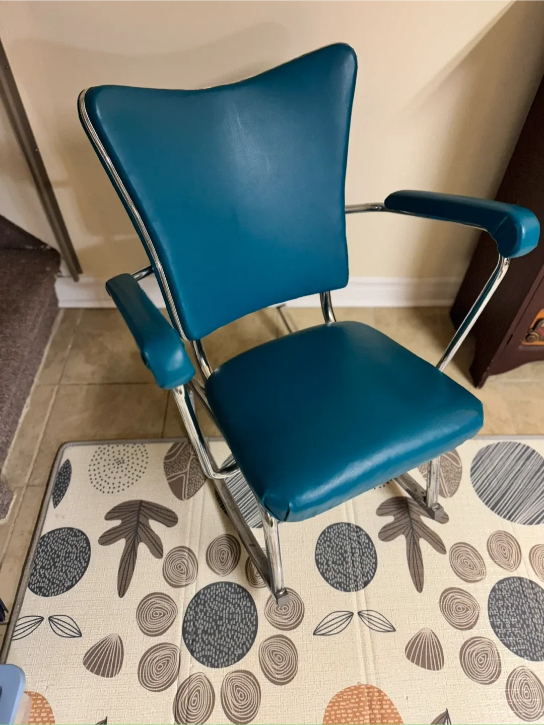 Vintage MCM Rocking Chair - Teal Vinyl & Chrome (Atomic Era) image indicator(9)