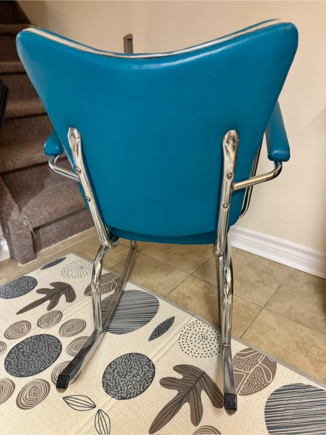 Vintage MCM Rocking Chair - Teal Vinyl & Chrome (Atomic Era) image indicator(2)
