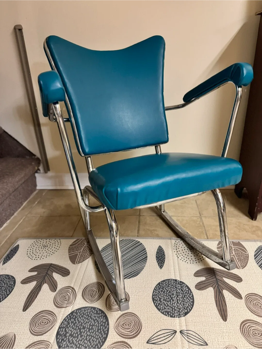 Vintage MCM Rocking Chair - Teal Vinyl & Chrome (Atomic Era)