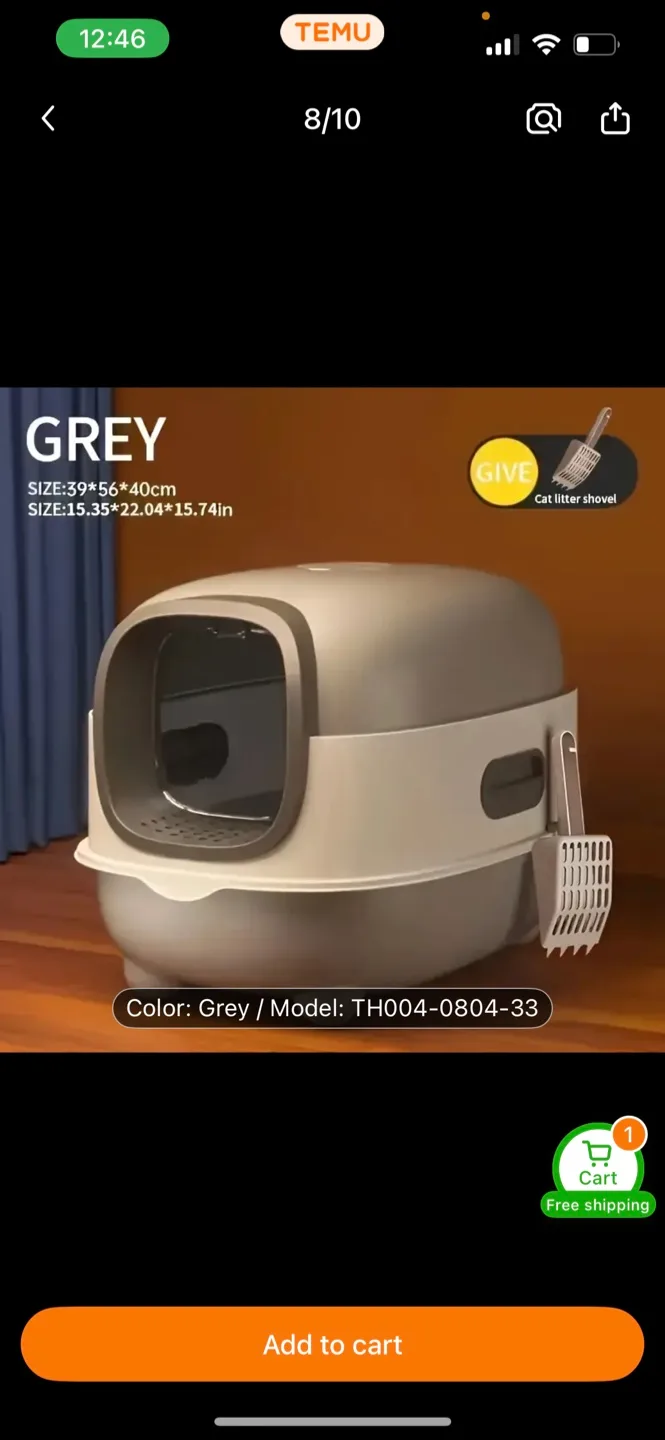 Grey Cat Litter Box - Model TH004-0804-33 thumbnail