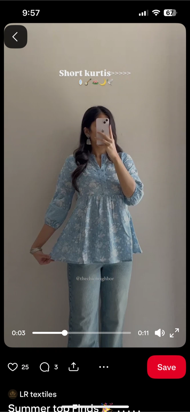 Blue Floral Short Kurti Top