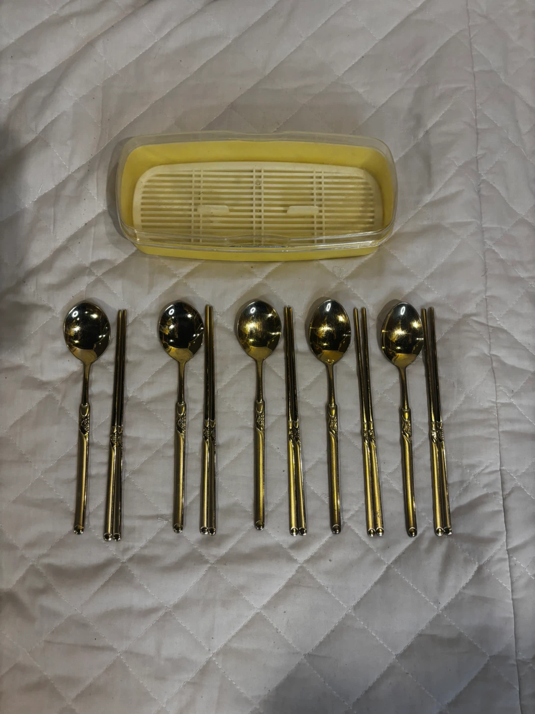 Gold colored Korean Spoon and Chopstick Set - photo 2