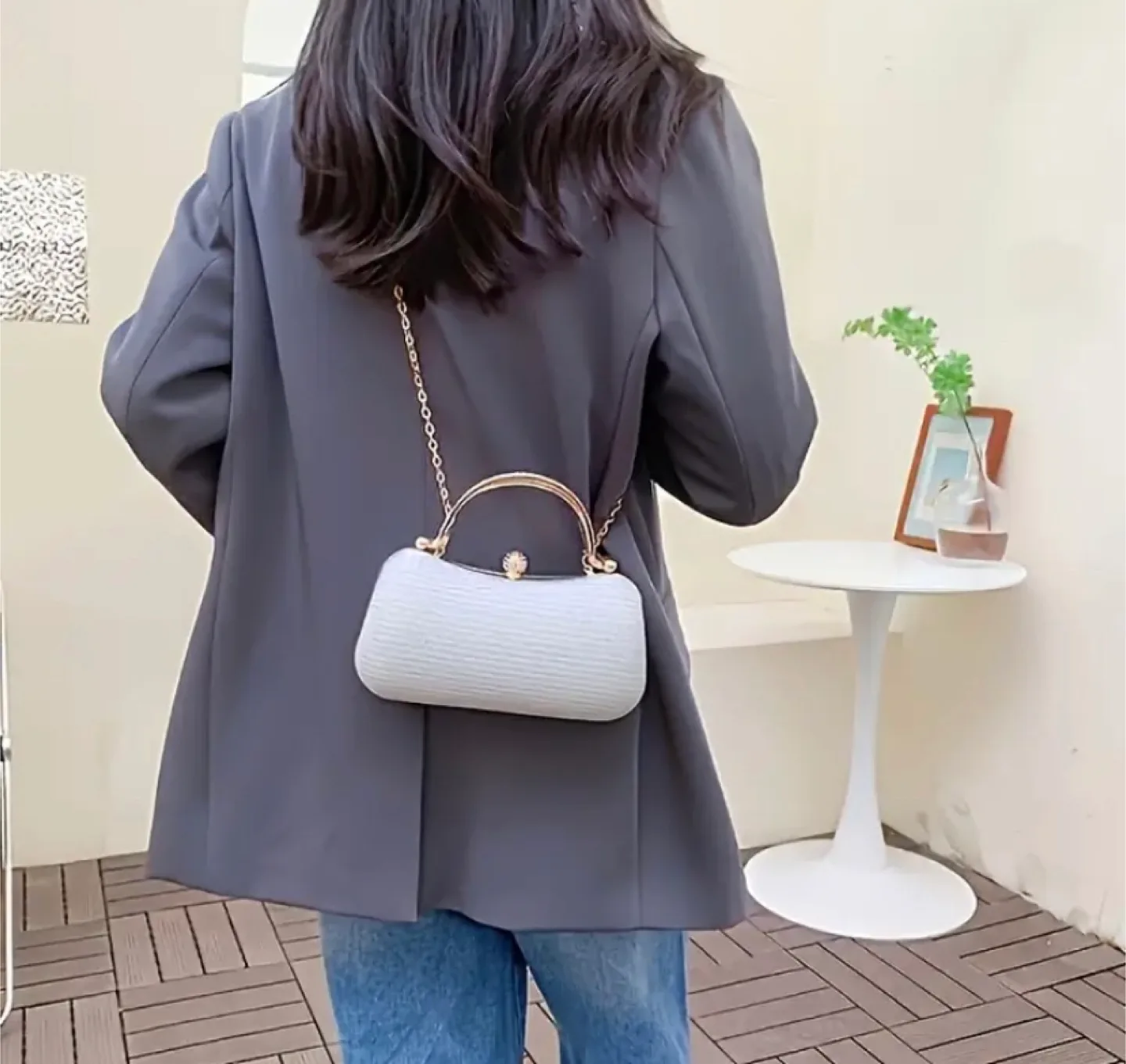 Silver Clutch Purse with Gold Chain image indicator(2)