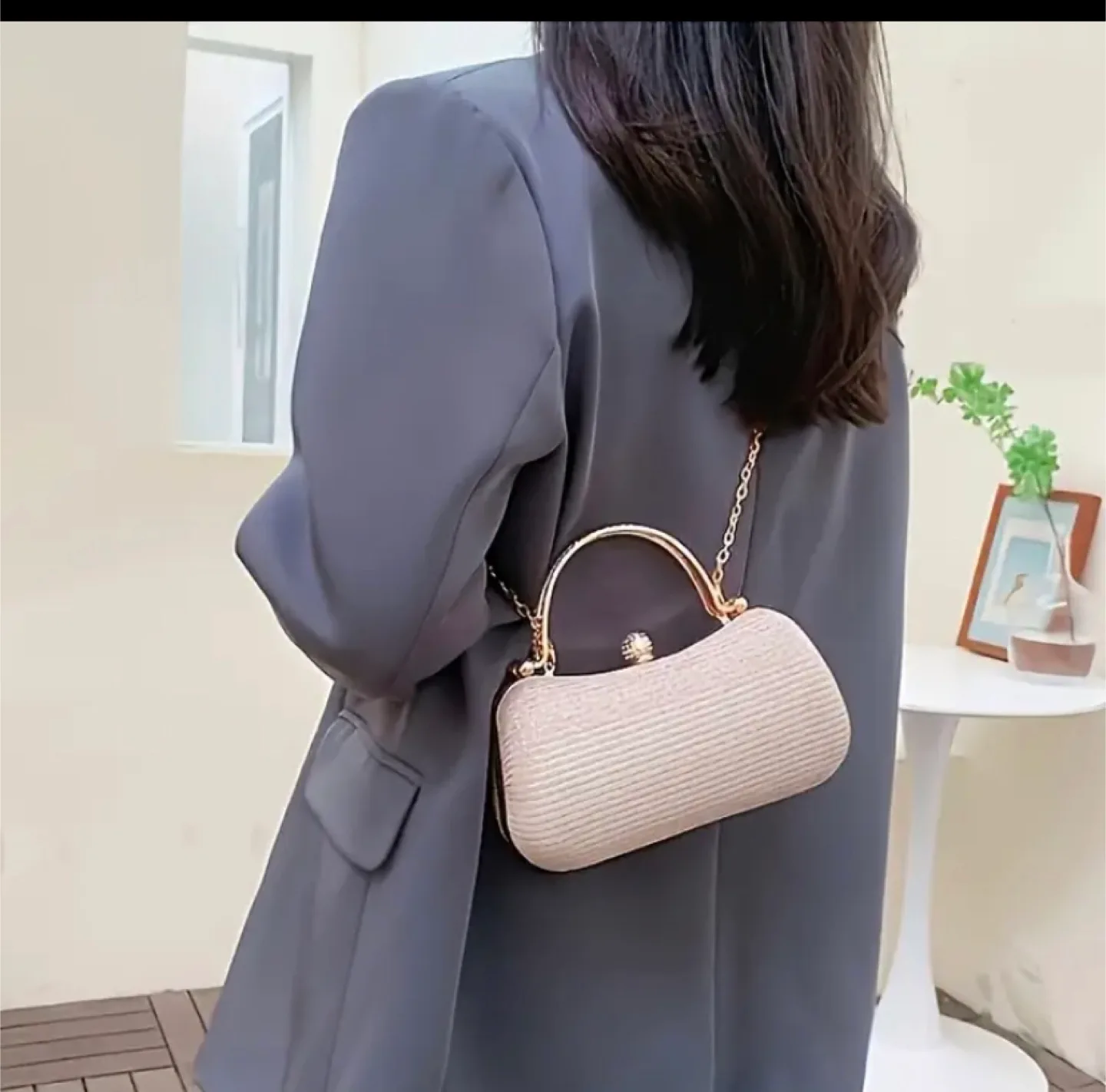 Silver Clutch Purse with Gold Chain image indicator(3)