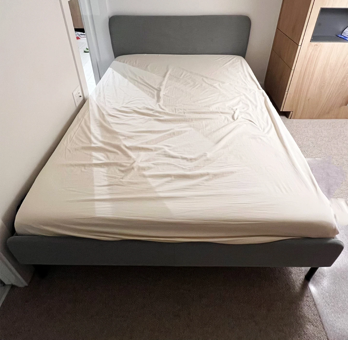 Grey Upholstered Bed Frame and mattress - photo 2