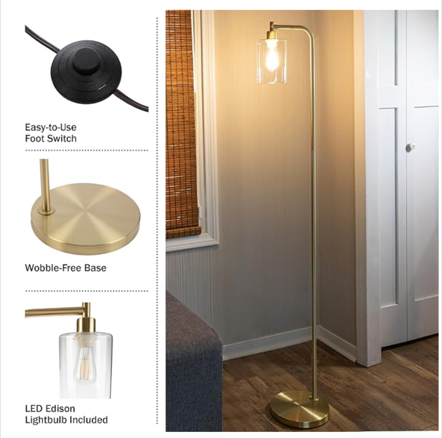 Gold Floor Lamp with Edison Bulb