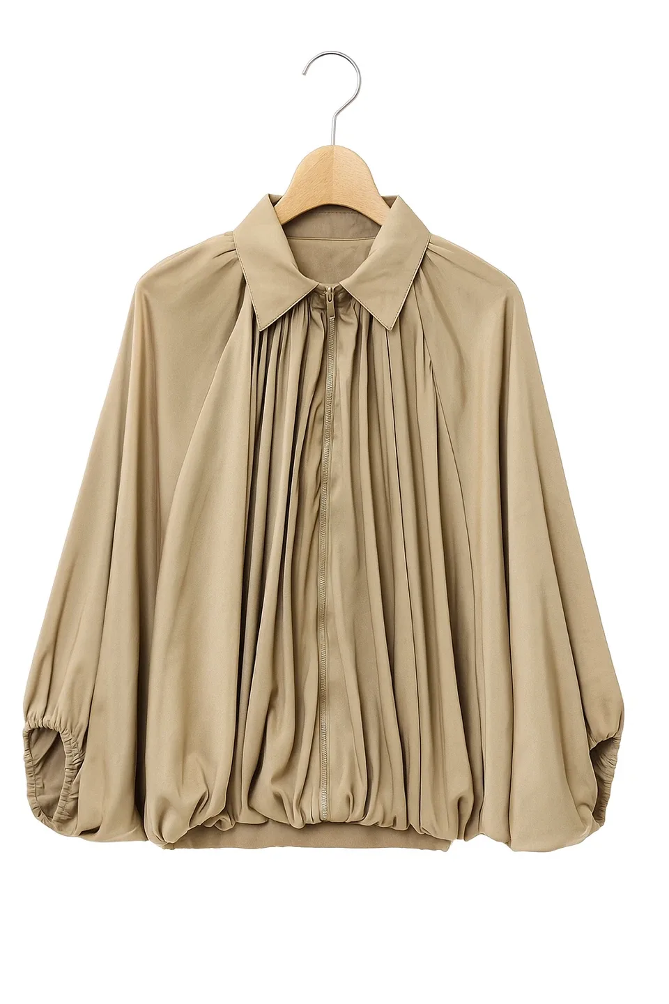 New - Beige Zip-Up Blouse thumbnail