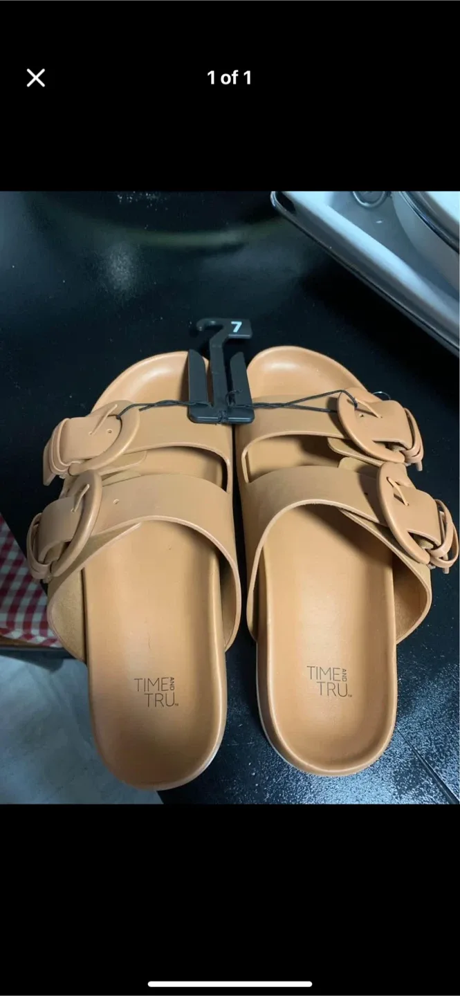 Time and Tru Tan Buckle Slides - Size 7 thumbnail