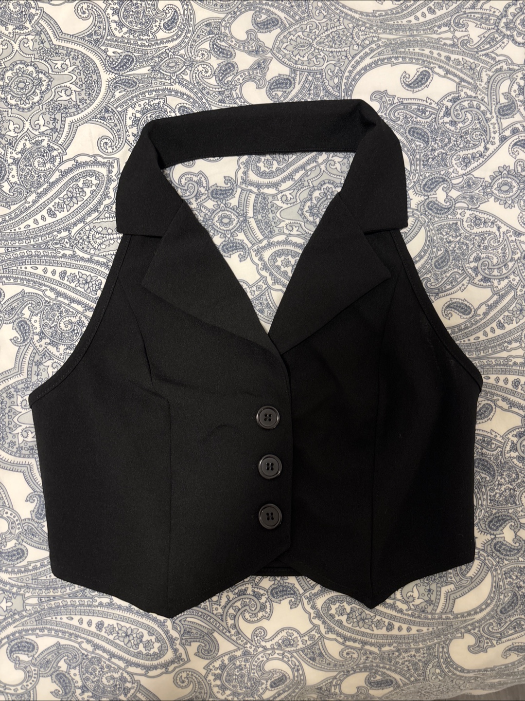 Black Halter Vest with Buttons