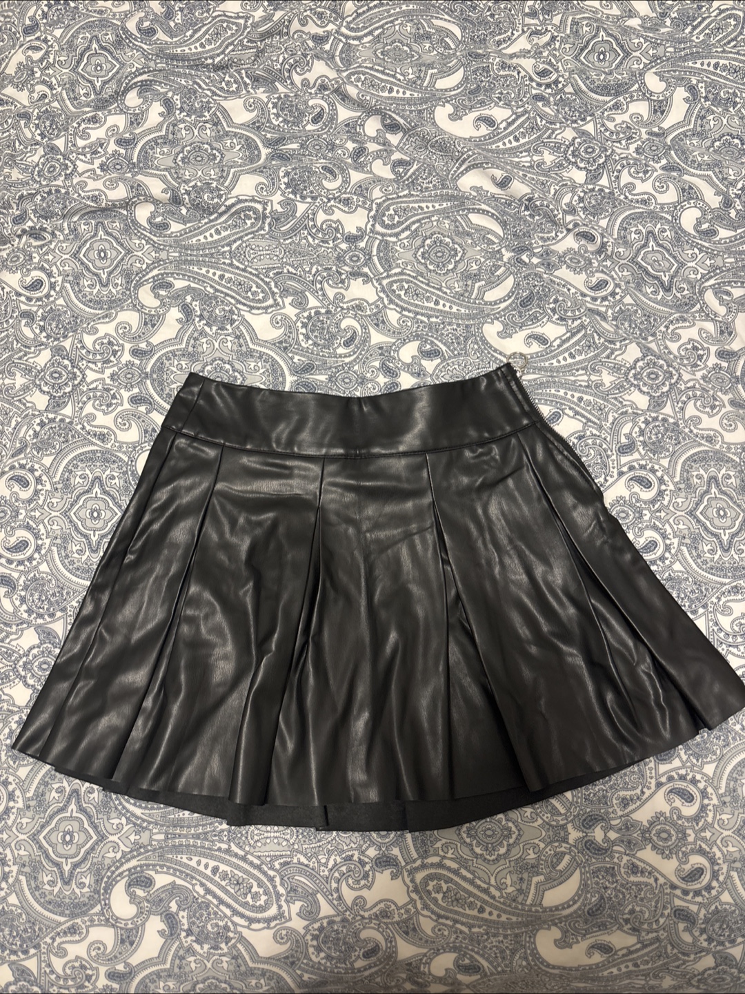 Black Faux Leather Pleated Mini Skirt