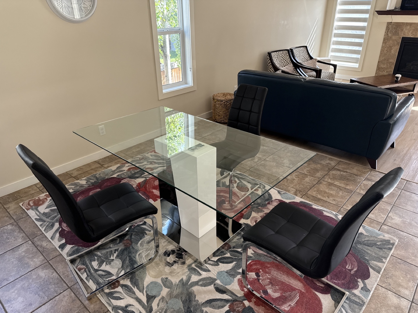 Glass Top Dining Table with 3 Chairs