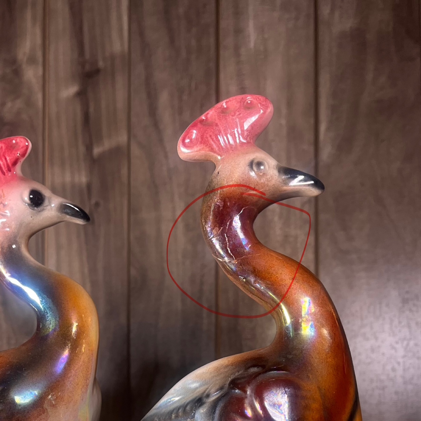 Large Vintage Ceramic Double Peacock Figurine Lustware (1950' - photo 4