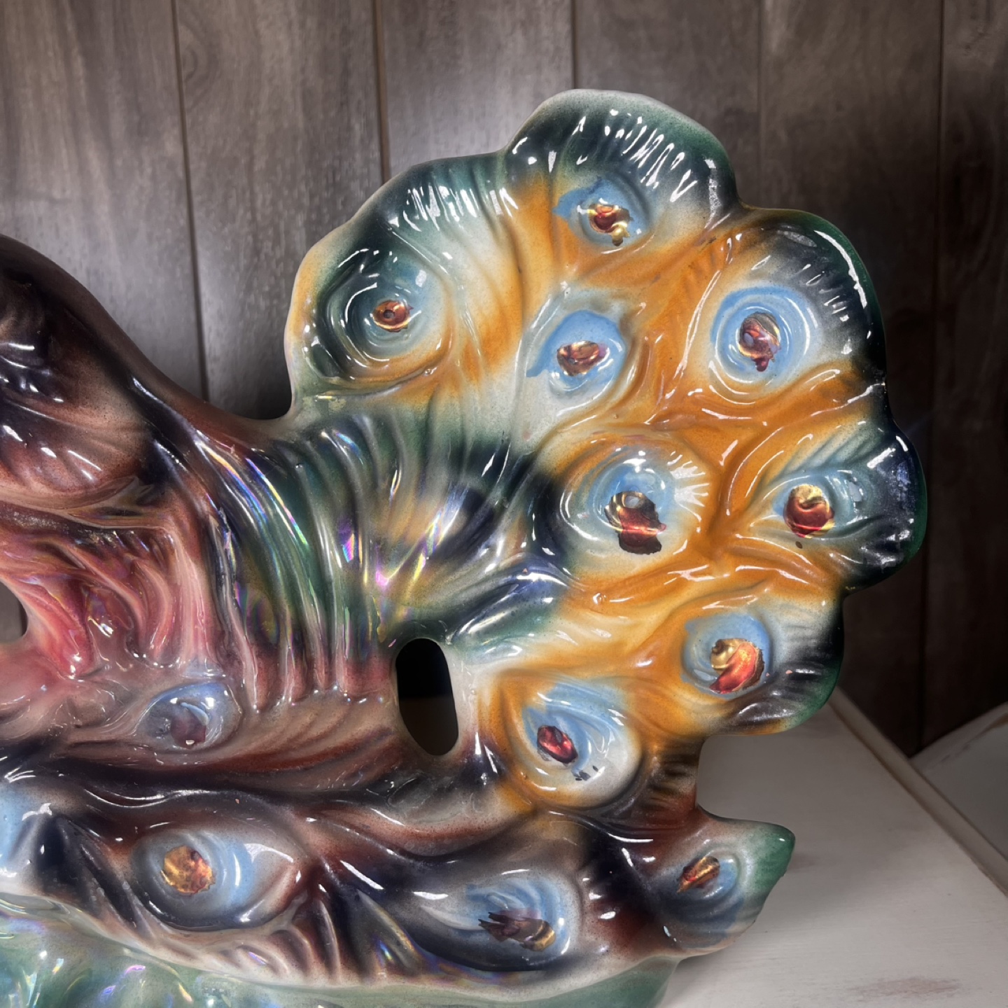 Large Vintage Ceramic Double Peacock Figurine Lustware (1950' - photo 5