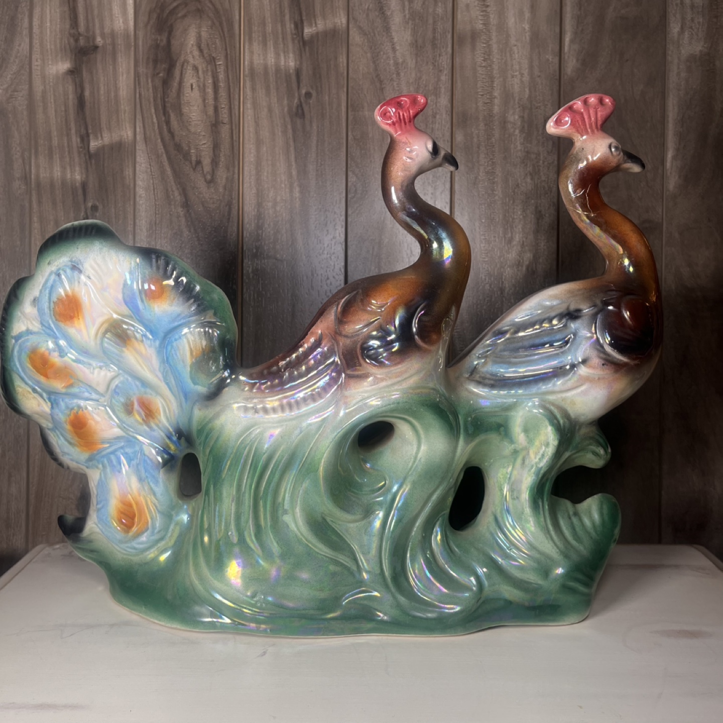 Large Vintage Ceramic Double Peacock Figurine Lustware (1950' - photo 2