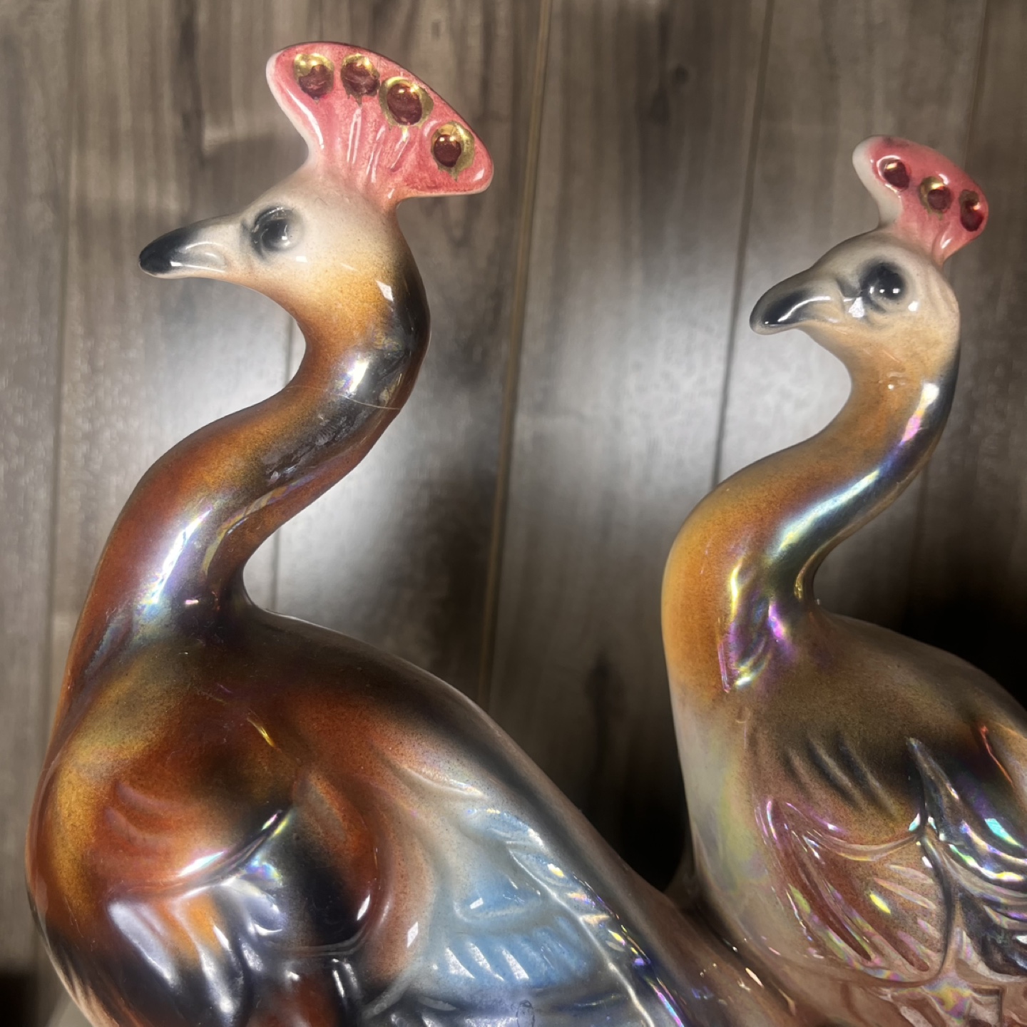 Large Vintage Ceramic Double Peacock Figurine Lustware (1950' - photo 3