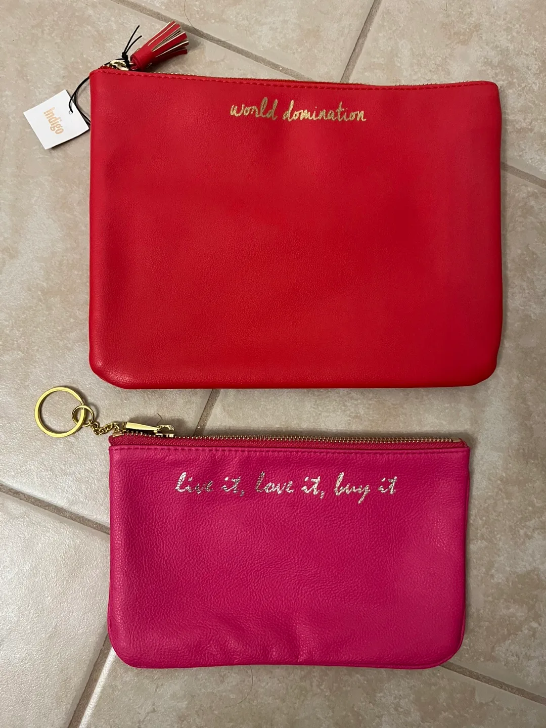 Indigo Pouches - Red 'World Domination' & Pink 'Live It' thumbnail
