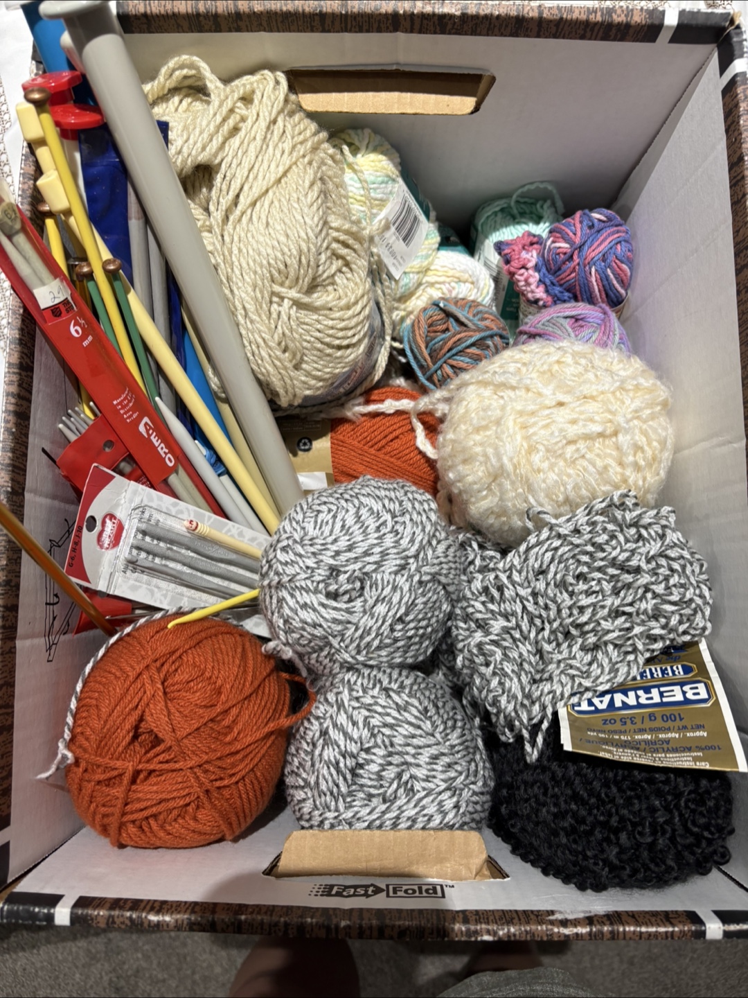 Box of Yarn & Knitting Needles
