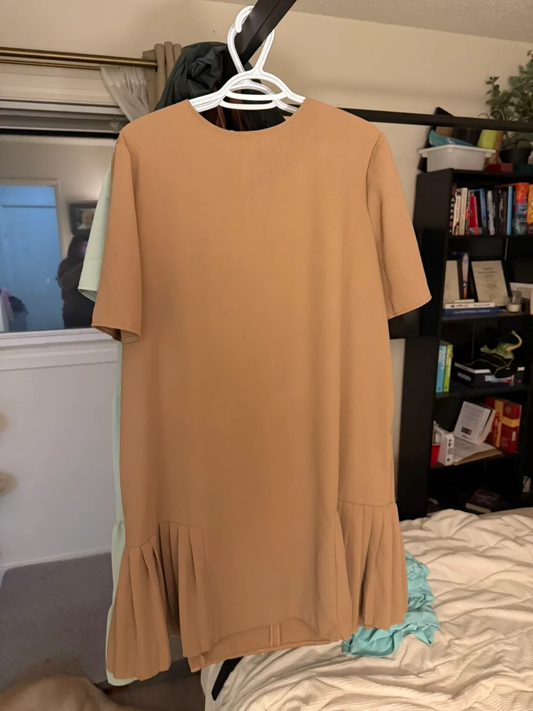 Tan Dress with Pleated Hem thumbnail