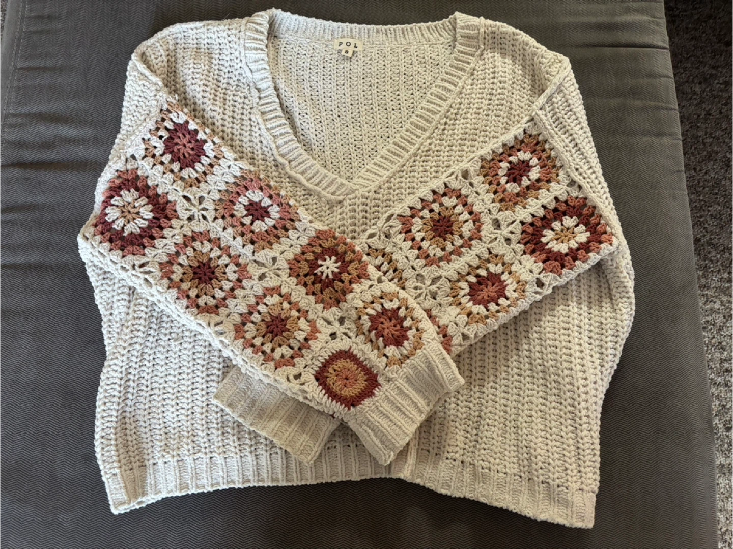 POL Crochet Sleeve Sweater - Size S
