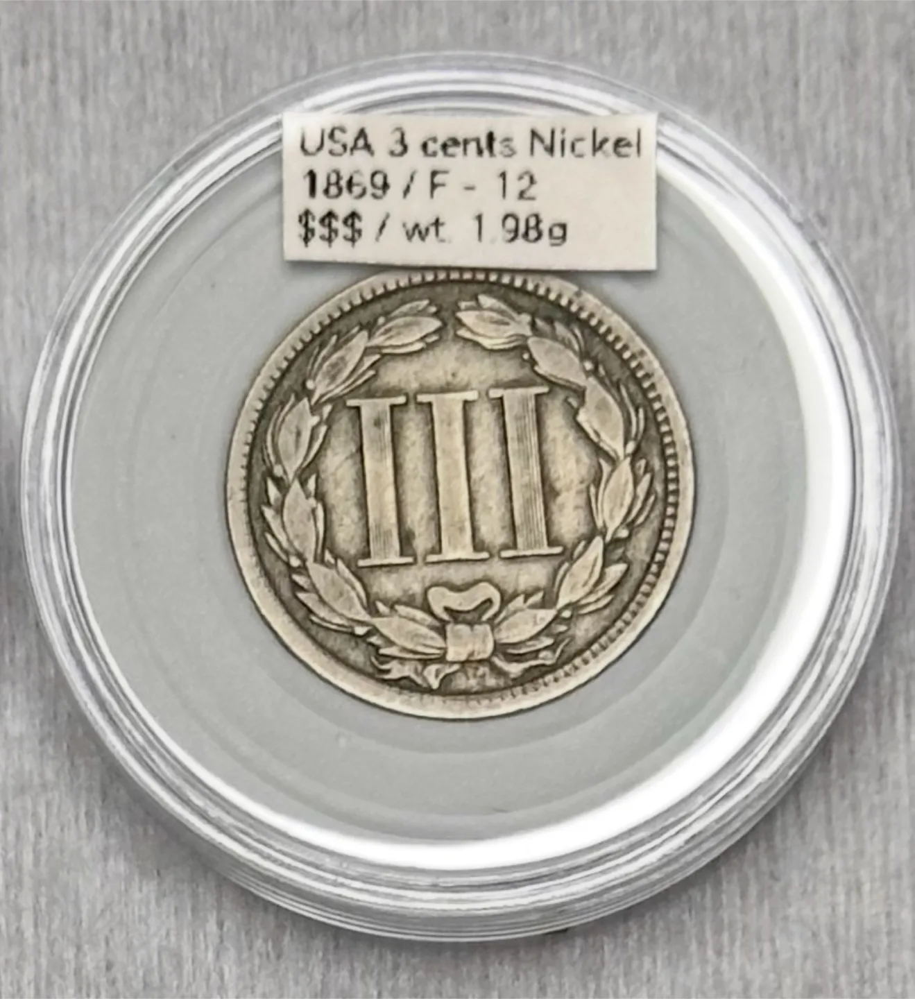 1869 USA rare 3 Cent Nickel Coin image indicator(2)