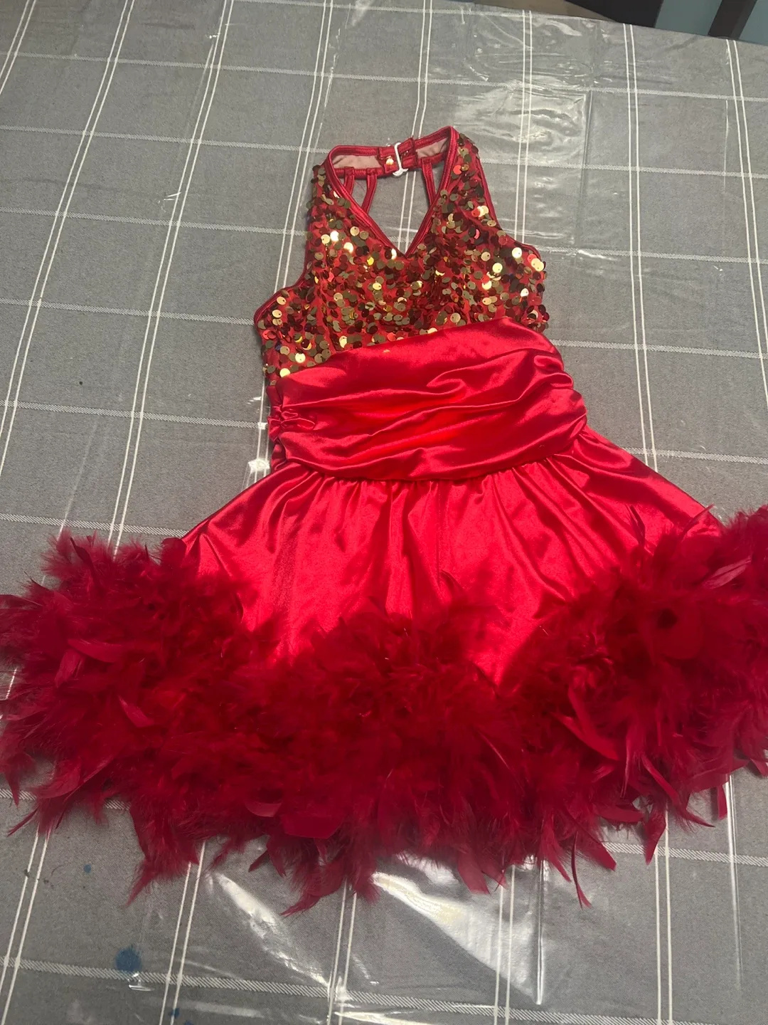 Red Sequin & Feather Dance Dress thumbnail