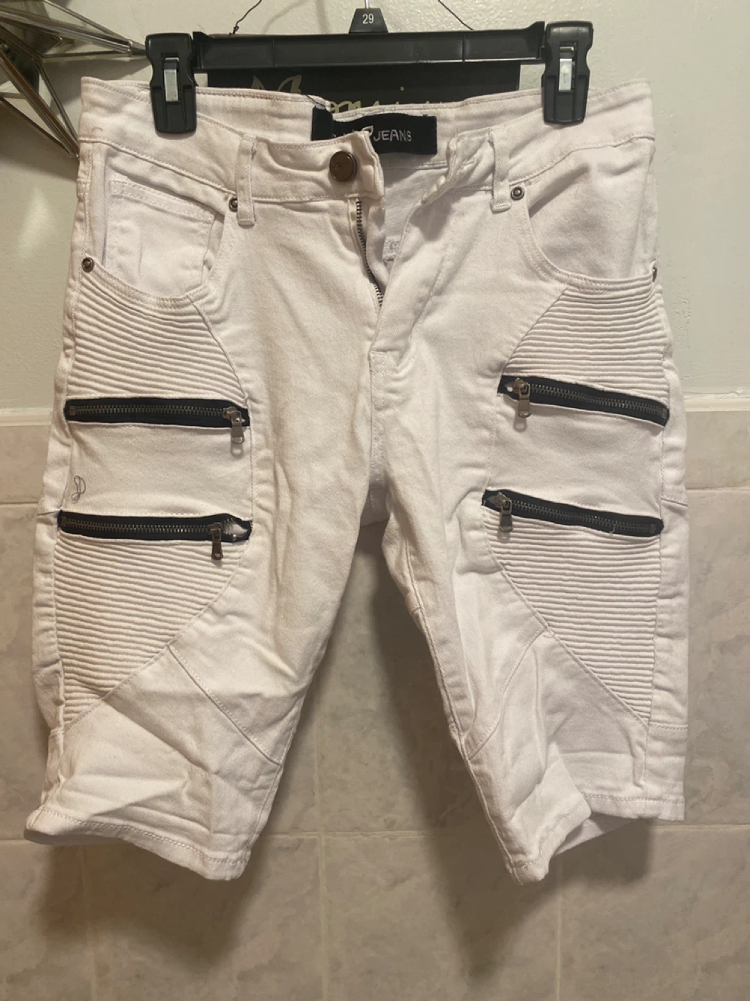 X-Ray White Denim Biker Shorts