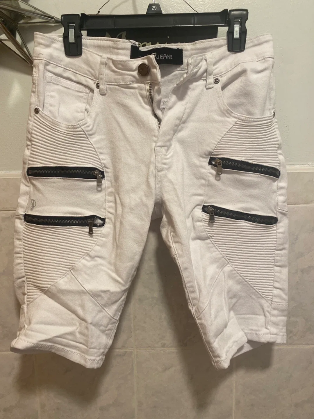 X-Ray White Denim Biker Shorts thumbnail