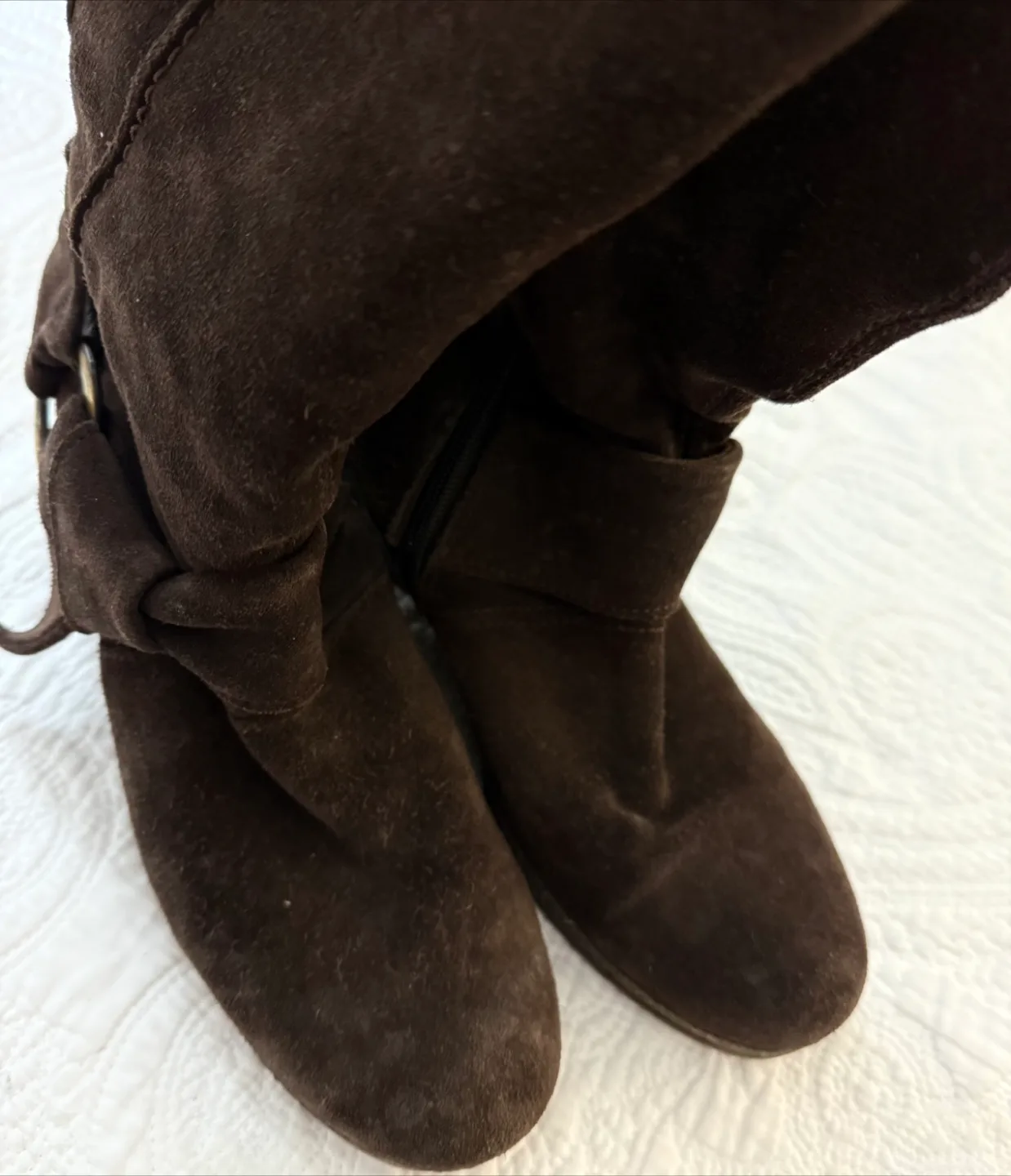 Brown Suede Wedge Knee High Boots image indicator(4)