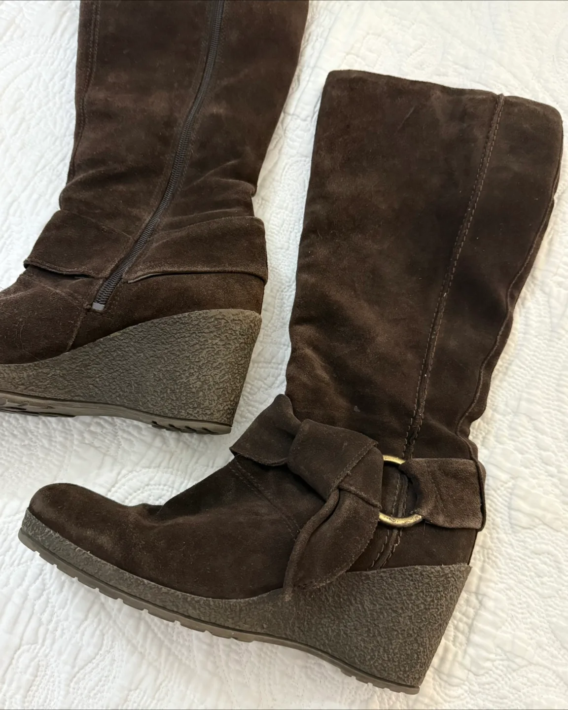 Brown Suede Wedge Knee High Boots image indicator(3)