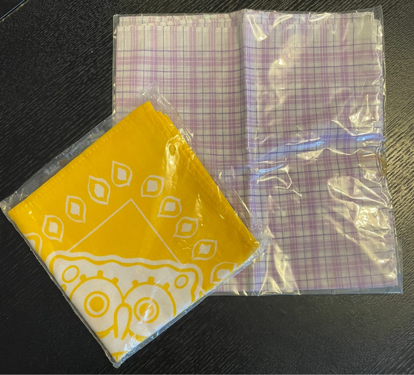 Bandanas - Yellow Patterned and Purple Plaid